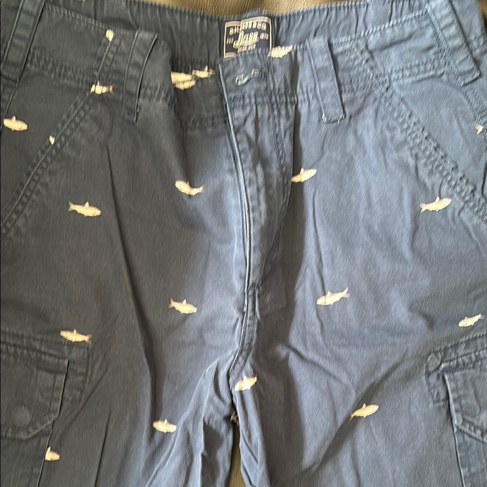 Bass Navy Blue Shorts with White fish/shark Pattern sz 30x11.5